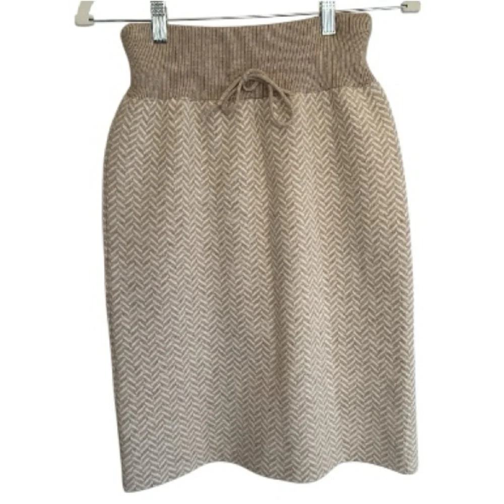 Pistache Neutral Herringbone Skirt - Beige - Size M